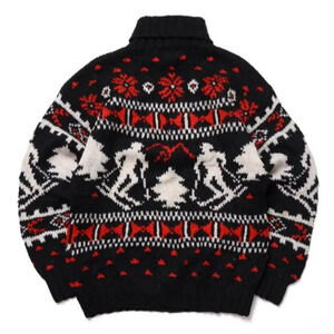 Marsh Landing Hand Knits Black Nordic Sweater Unisex Shetland Wool Xmas L VTG
